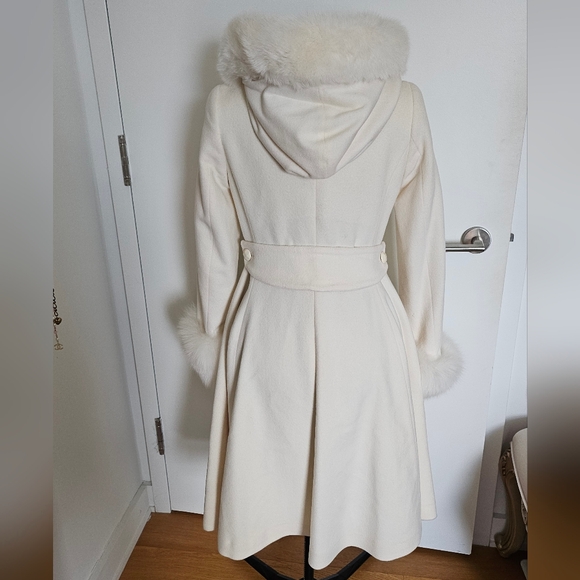 Jesus Diamante Hime Gyaru Lolita White Fox Fur Trimmed Hooded Coat With Lace Bow - Picture 10 of 13